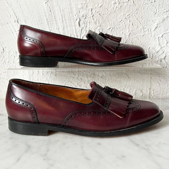 Cole Haan Burgundy Leather Tassel Kiltie Loafer - Men's 8.5D USA Made in Maine - Picture 1 of 7